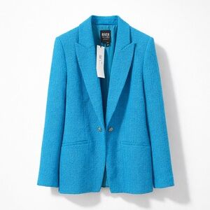 RIVER ISLAND London textured blue blazer jacket tailored chic